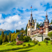 Peles castle Sinaia in autumn season, Transylvania, Romania protected by Unesco World Heritage Site
